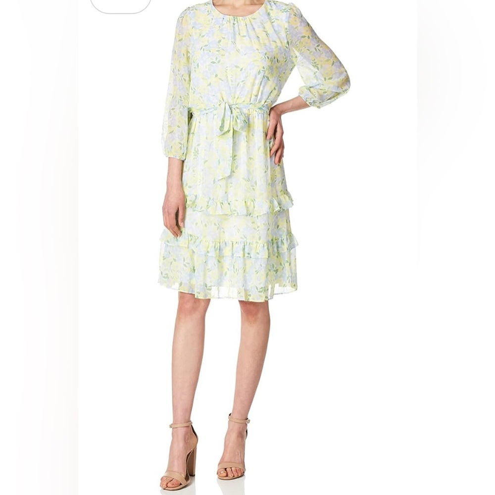 Calvin Klein Pastel Floral Tiered Ruffle Dress - Picture 4 of 9